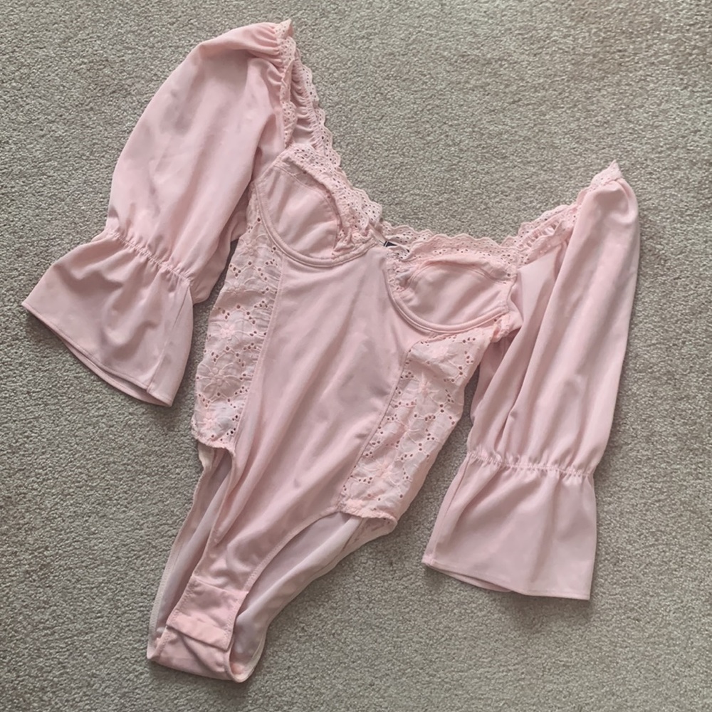 Urban Outfitters | Out From Under Lace Pink Bodysuit | Size Small